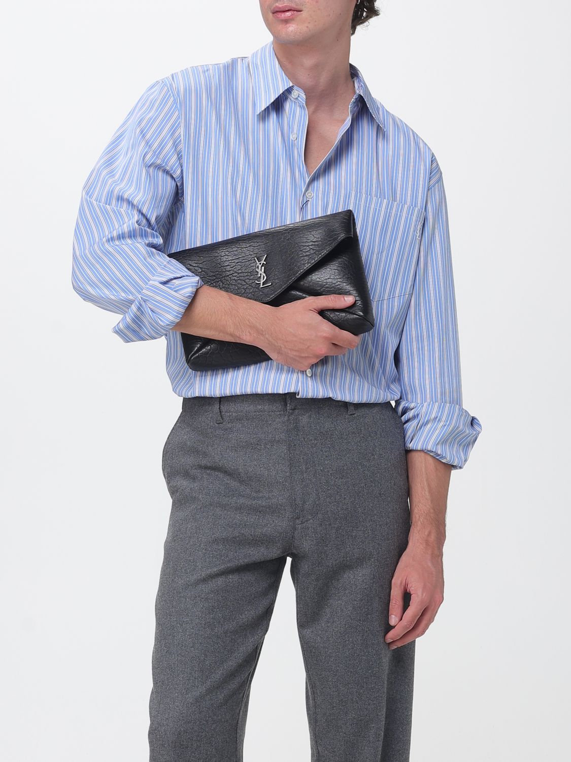 Saint Laurent Men Saint Laurent Envelope Lambskin Leather Document Holder With Ysl Monogram SAINT LAURENT