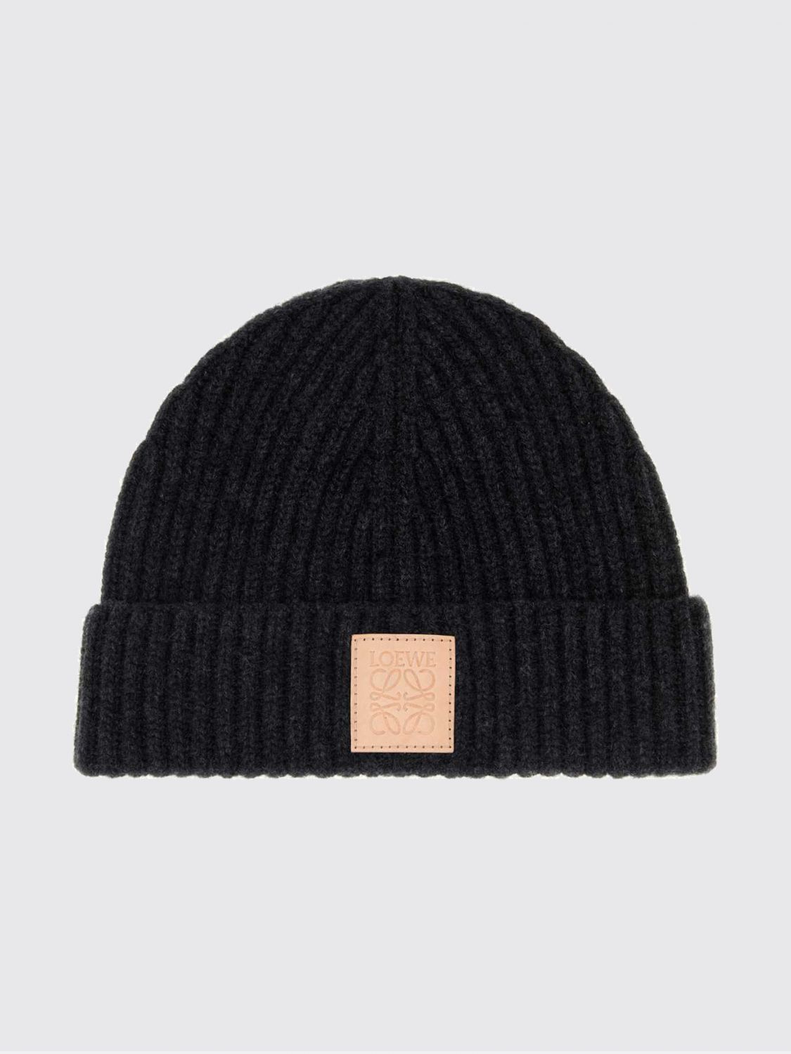 Loewe Women Loewe Ribbed Pure Cashmere Beanie With Cuff And Logo Patch LOEWE