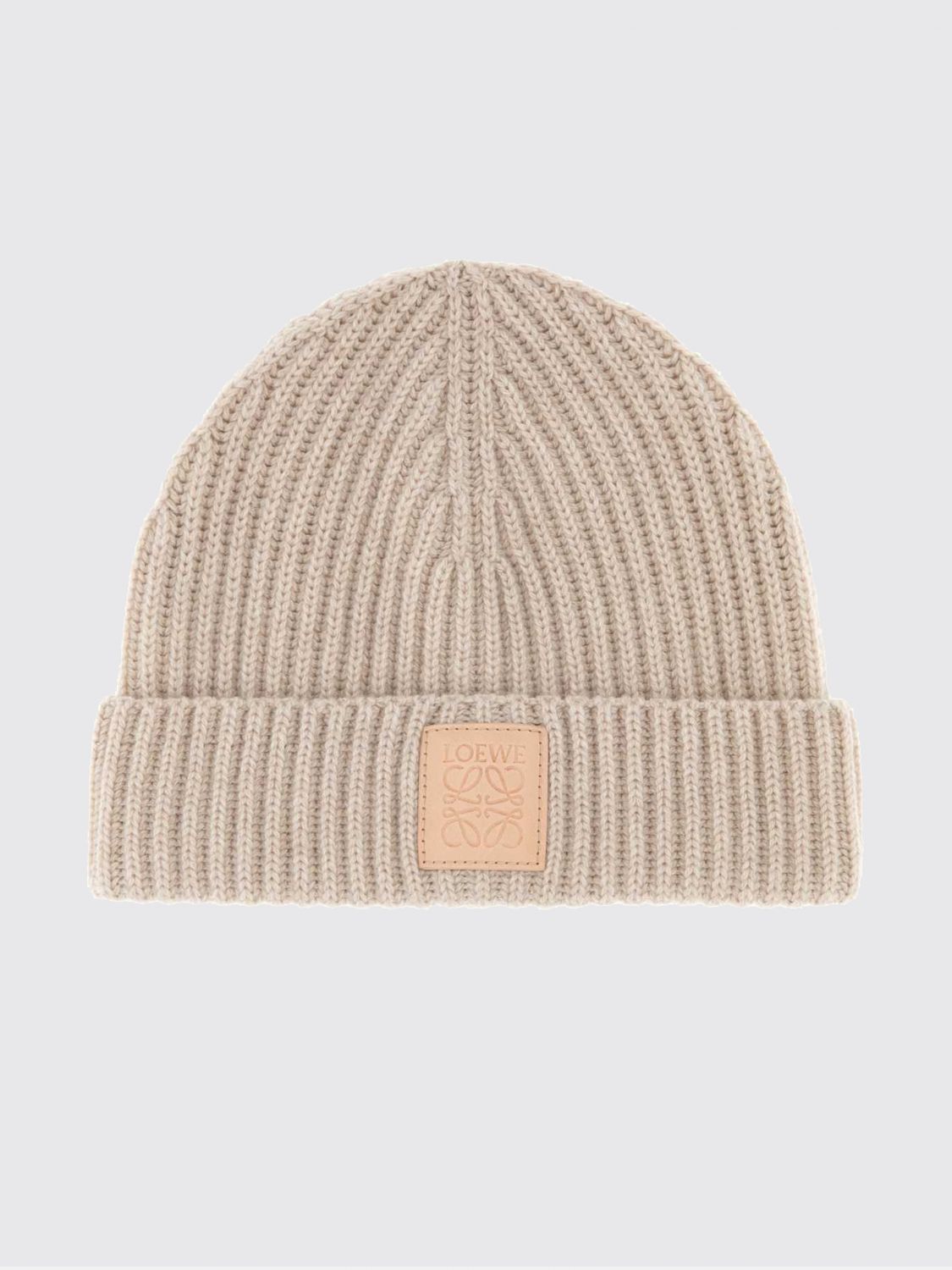 Loewe Women Loewe Ribbed Pure Cashmere Beanie With Cuff And Logo Patch LOEWE