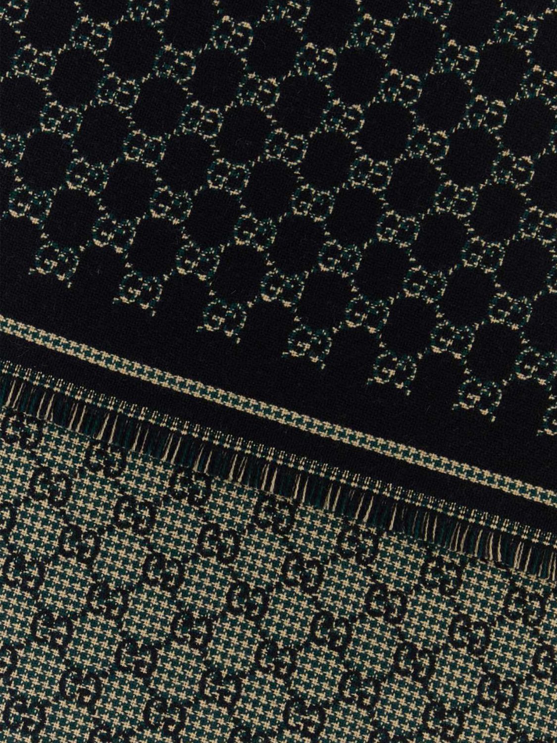 Gucci Men All-Over Gg Motif Wool Scarf Gucci With Fringed Edges GUCCI