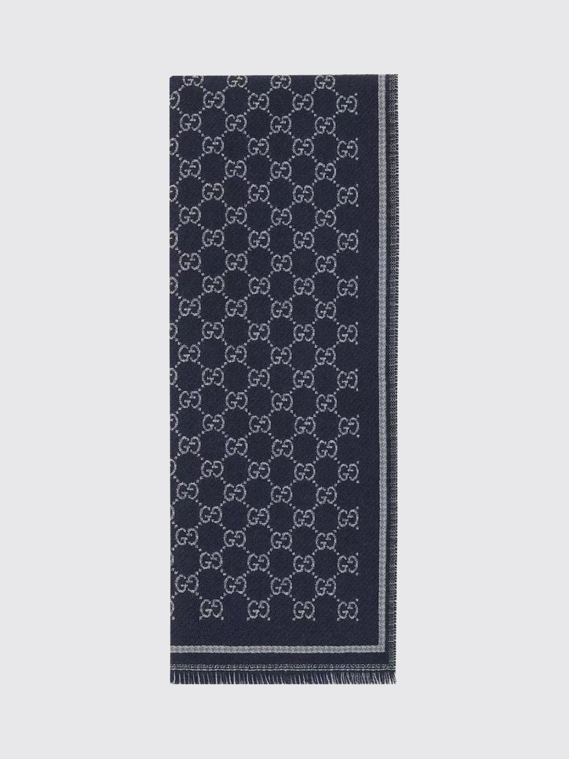 Gucci Men All-Over Gg Motif Wool Scarf Gucci With Fringed Edges GUCCI