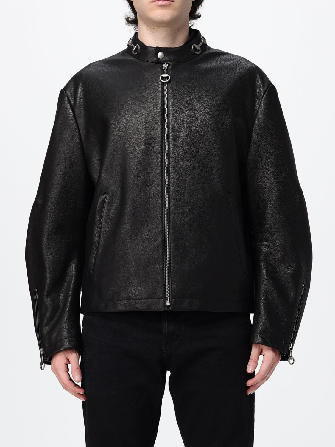 Gucci Men Gucci Two-Tone Leather Biker Jacket With Zipped Cuffs And Slit Pockets GUCCI