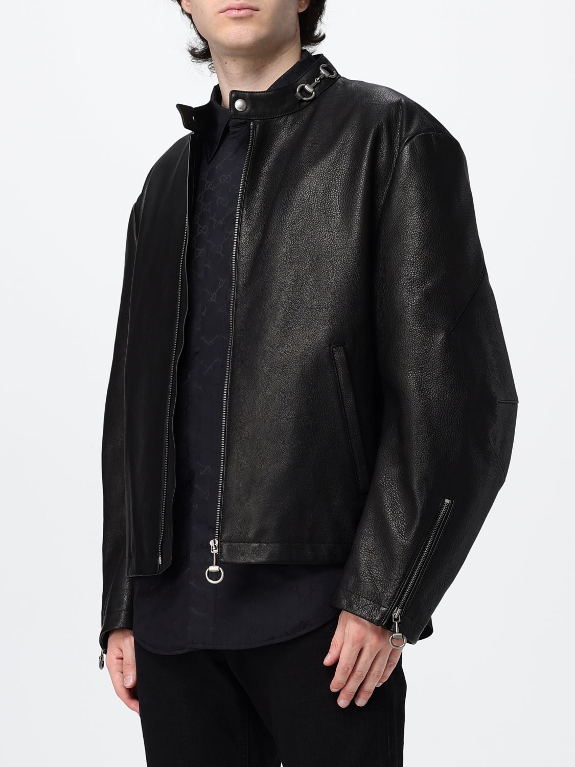Gucci Men Gucci Two-Tone Leather Biker Jacket With Zipped Cuffs And Slit Pockets GUCCI