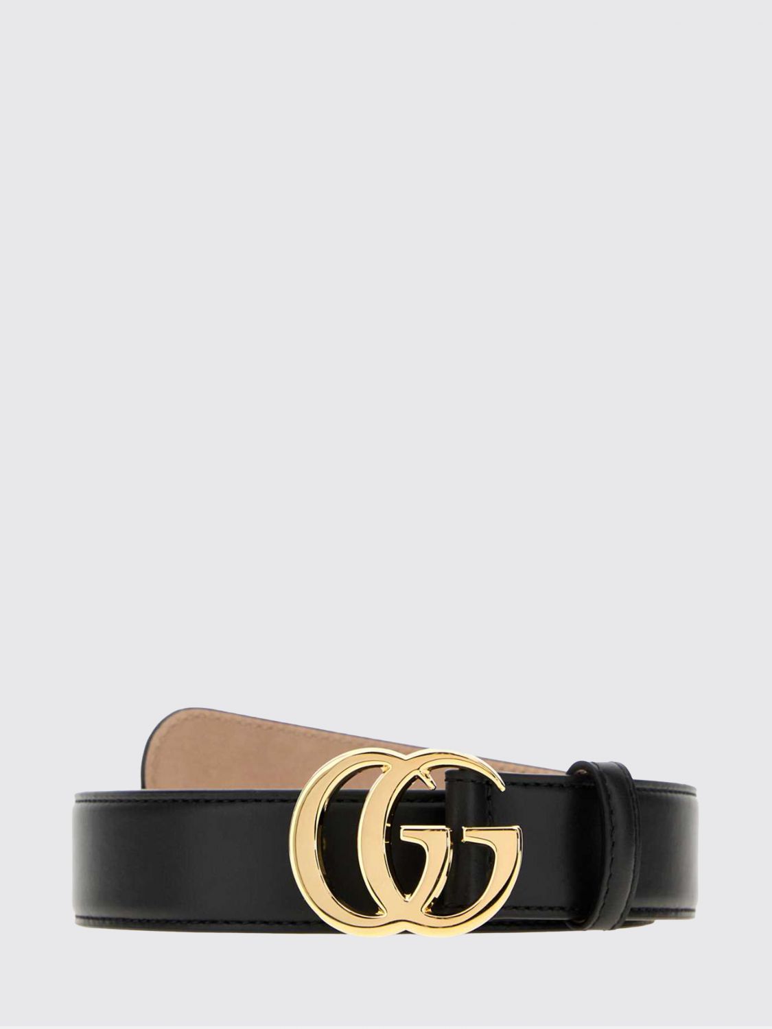 Gucci Women Black Leather Belt Gucci With Engraved Logo Buckle GUCCI