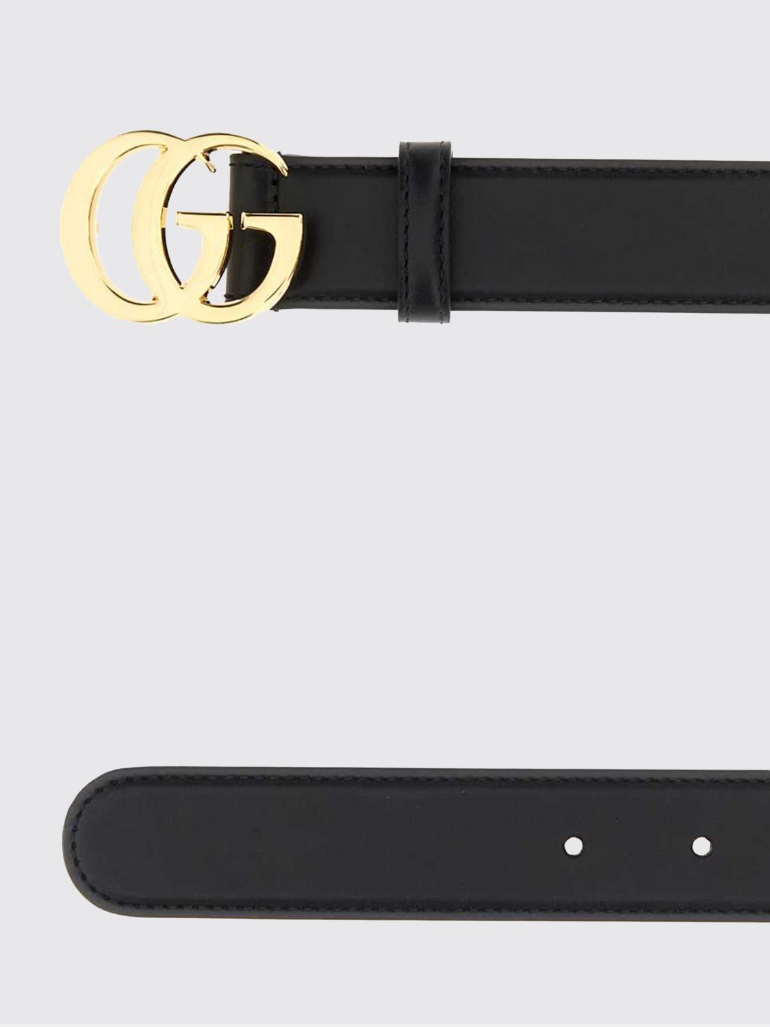Gucci Women Black Leather Belt Gucci With Engraved Logo Buckle GUCCI