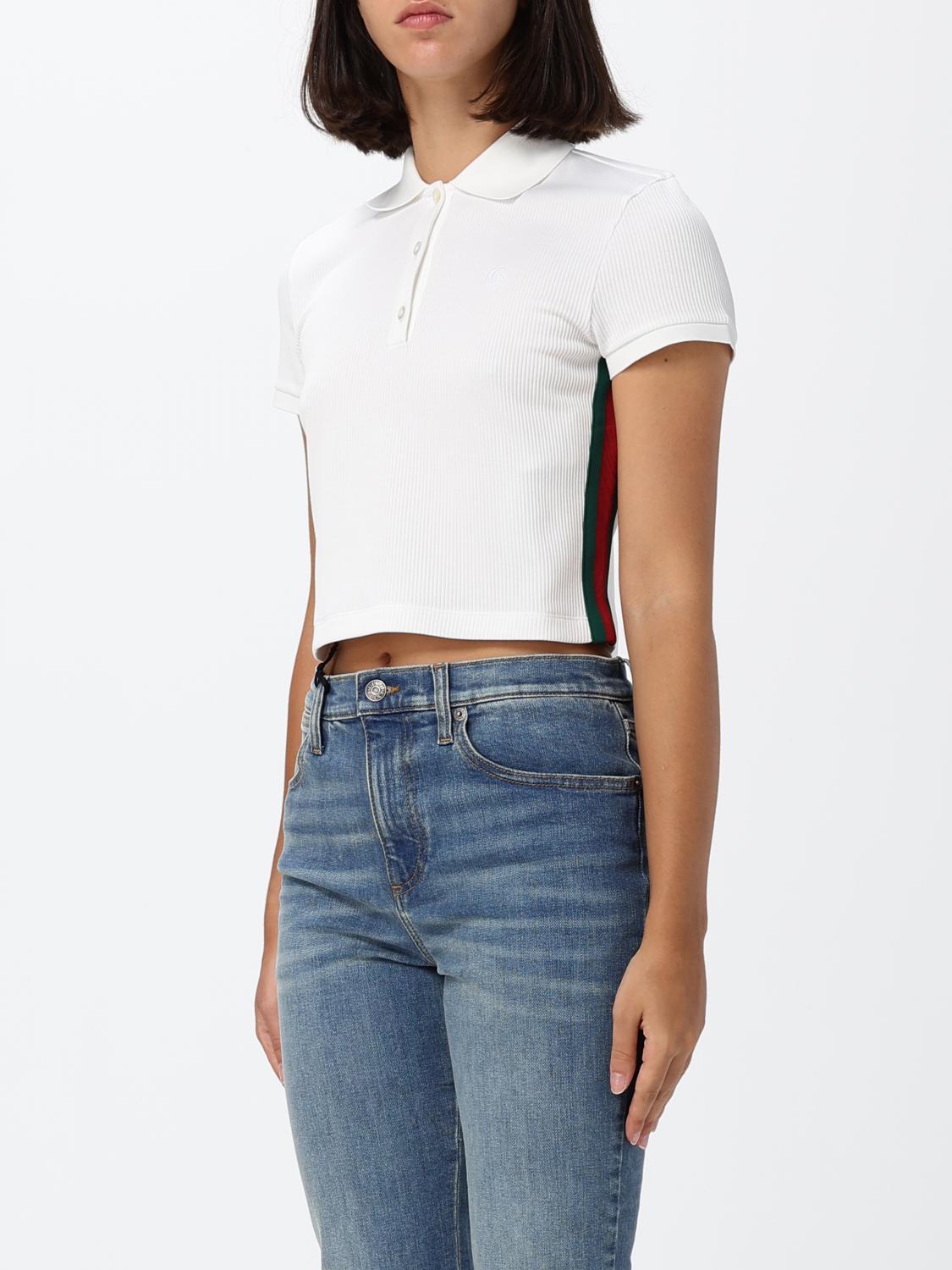 Gucci Women Gucci Cropped Slim Fit Cotton Polo Shirt With Web Detail And Contrast Trim GUCCI