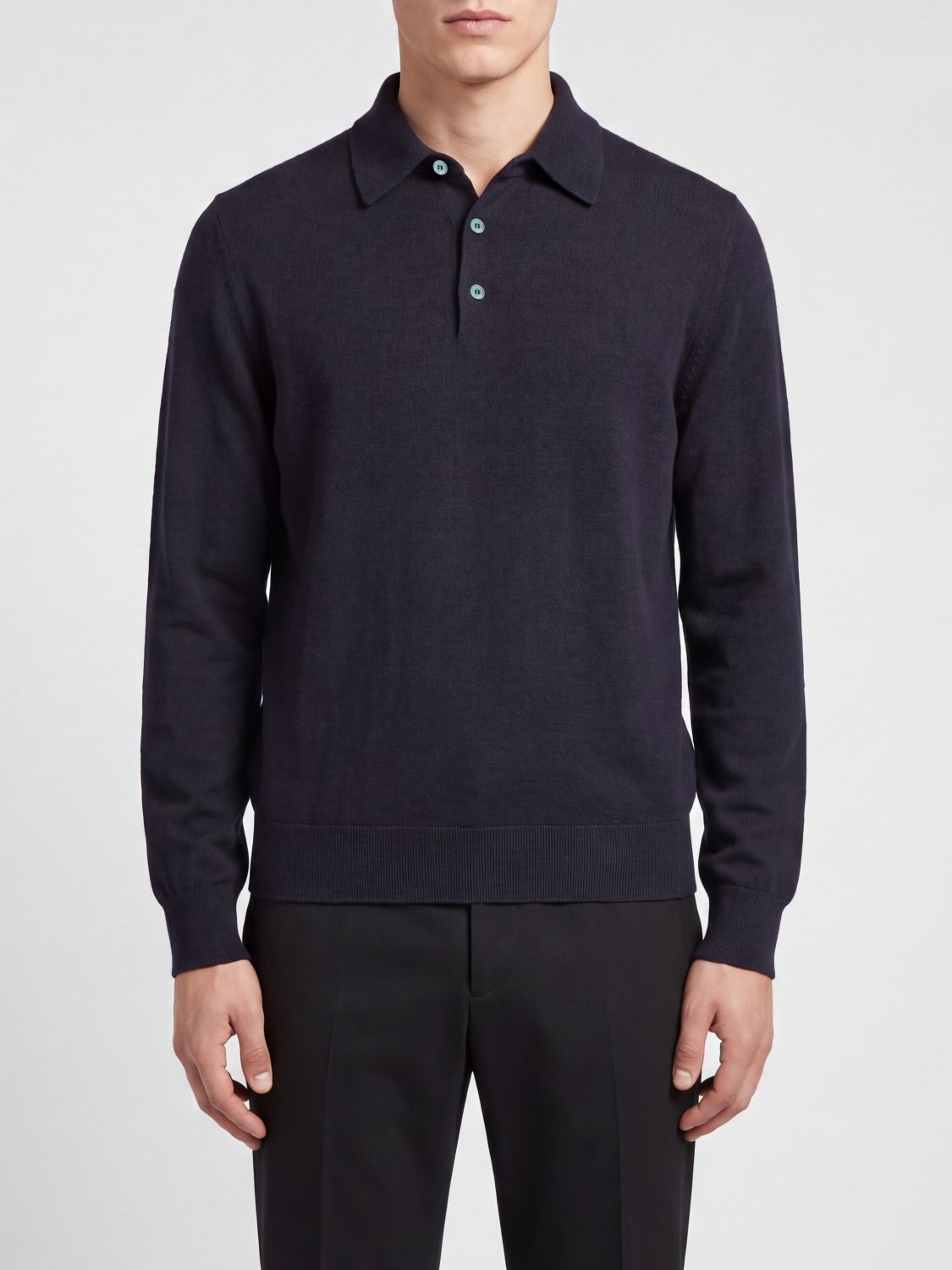 Zegna Men Zegna Cashmere And Silk Long-Sleeved Knit Polo ZEGNA