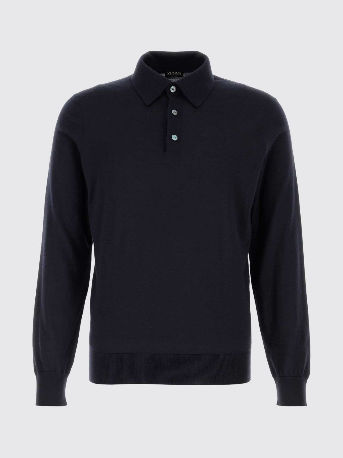 Zegna Men Zegna Cashmere And Silk Long-Sleeved Knit Polo ZEGNA