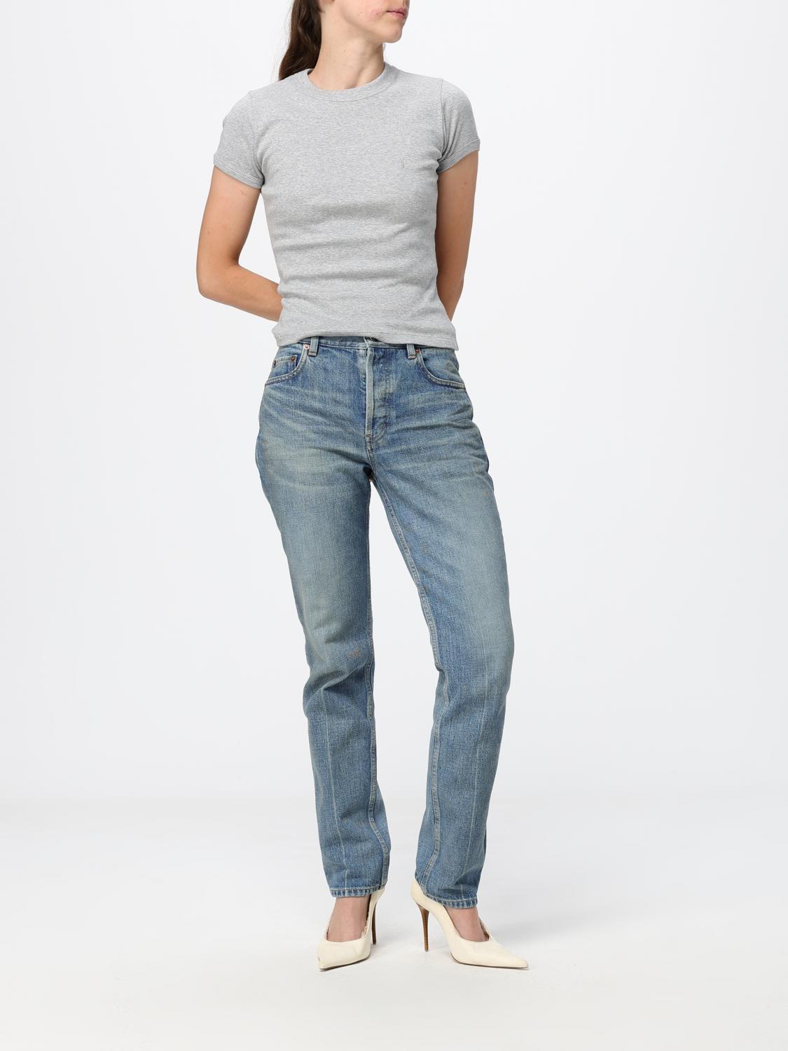 Saint Laurent Women Saint Laurent Slim Fit Cotton T-Shirt With Ysl Monogram SAINT LAURENT