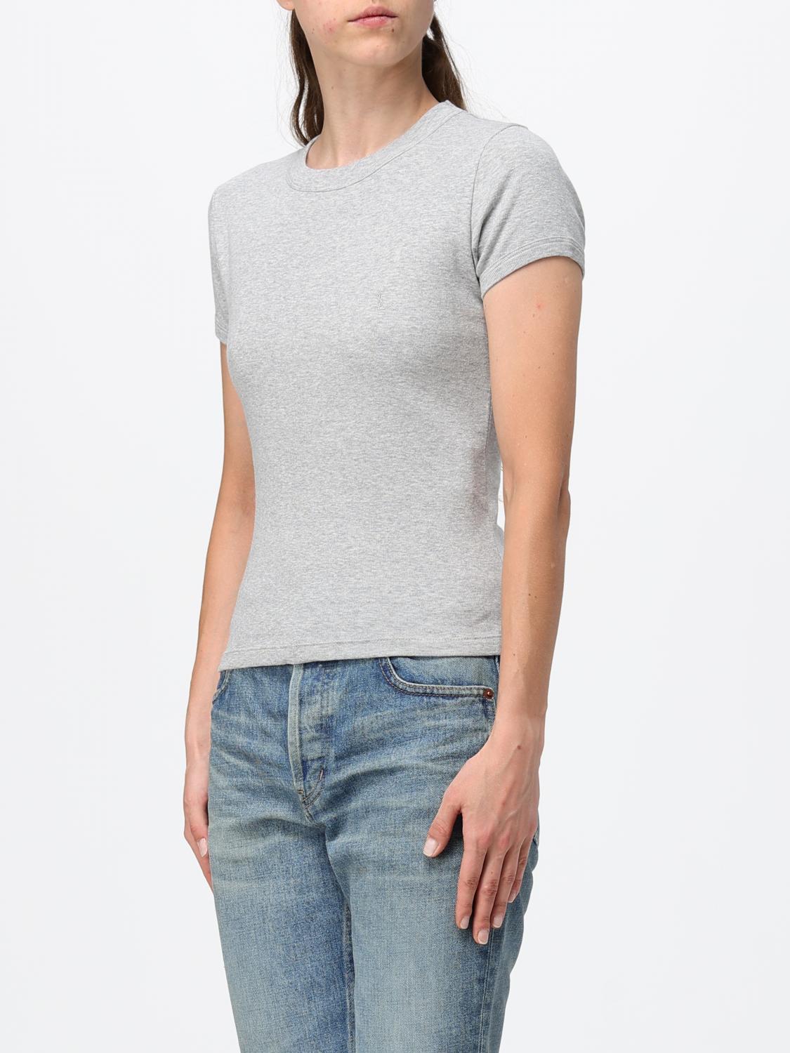 Saint Laurent Women Saint Laurent Slim Fit Cotton T-Shirt With Ysl Monogram SAINT LAURENT