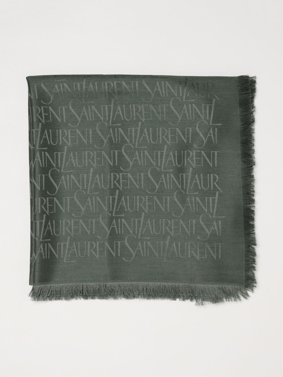 Saint Laurent Women Saint Laurent Square Wool And Silk Scarf With Jacquard Logo And Fringed Edges SAINT LAURENT