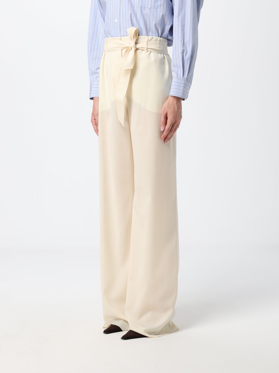 Max Mara Women Max Mara Wide Leg Virgin Wool Trousers With Tie Belt At The Waist MAX MARA