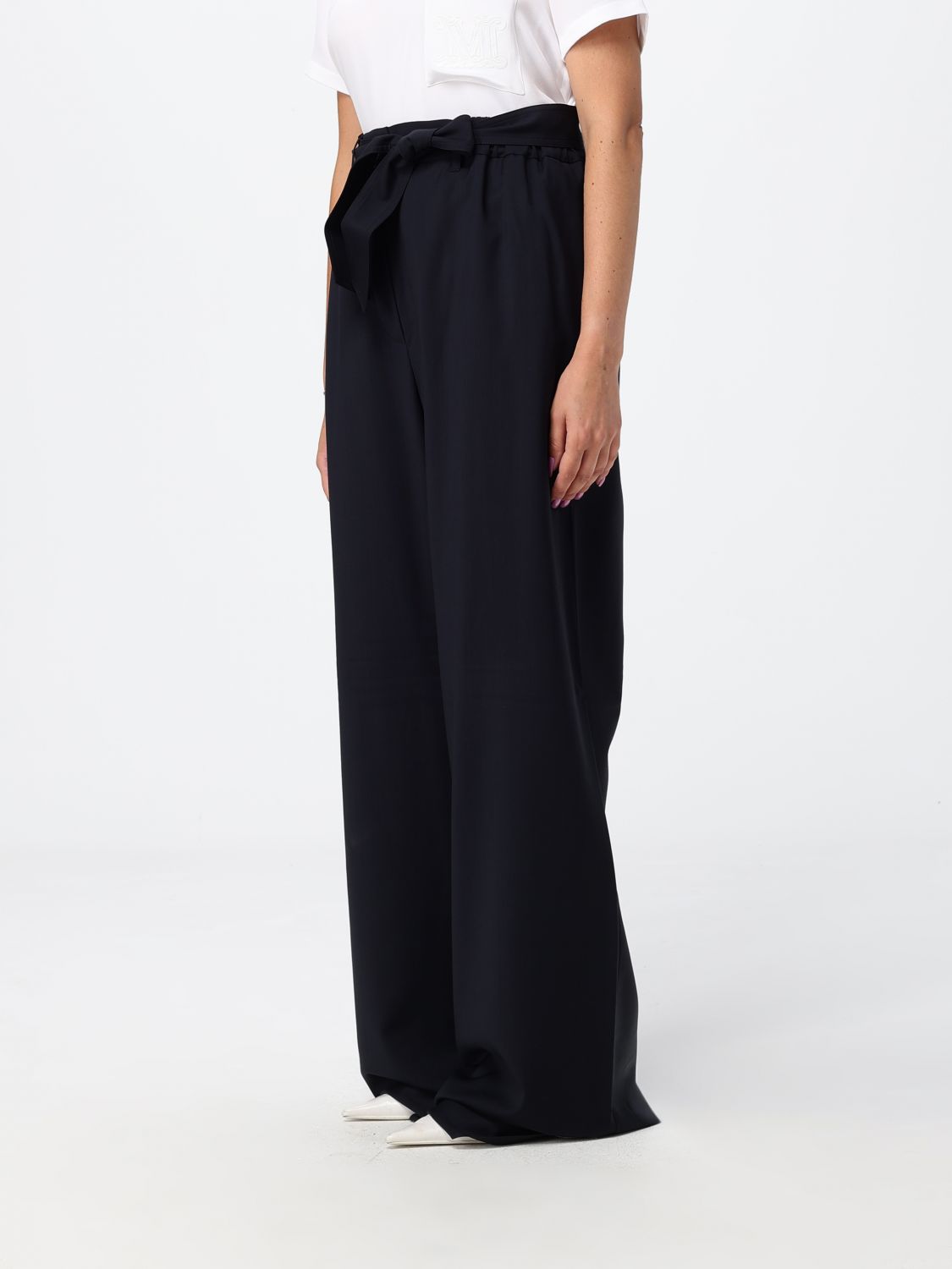Max Mara Women Max Mara Wide Leg Virgin Wool Trousers With Tie Belt At The Waist MAX MARA