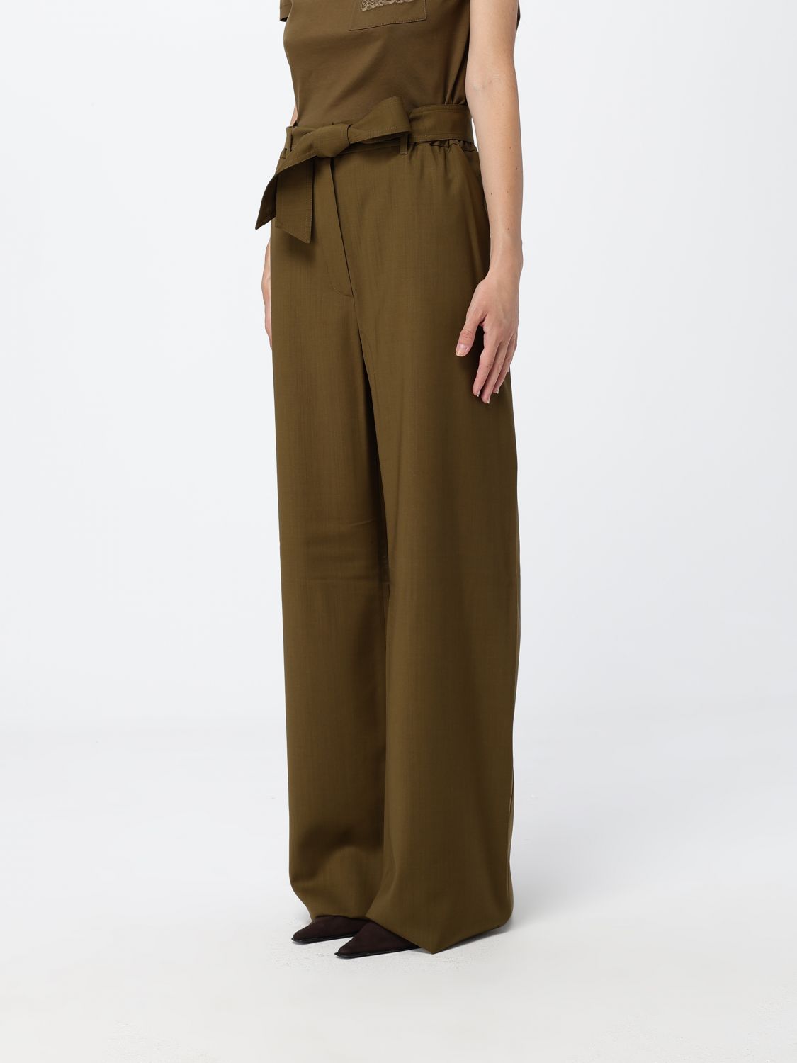 Max Mara Women Max Mara Wide Leg Virgin Wool Trousers With Tie Belt At The Waist MAX MARA