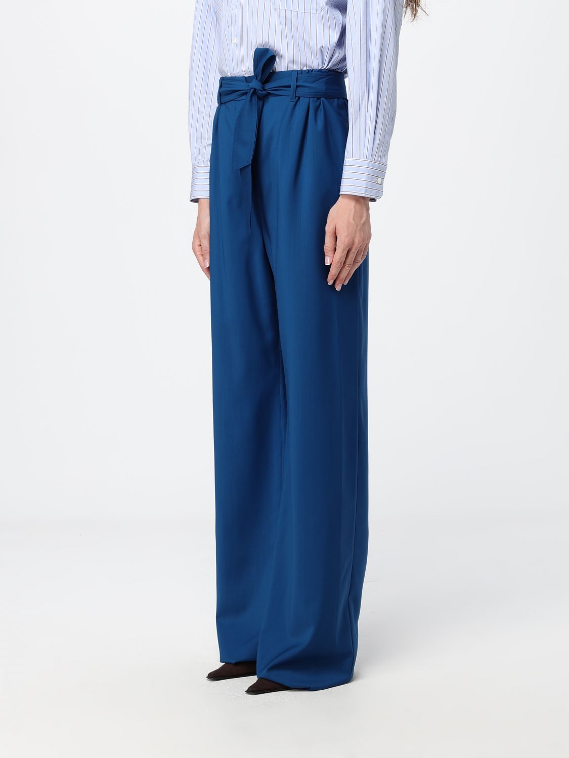 Max Mara Women Max Mara Wide Leg Virgin Wool Trousers With Tie Belt At The Waist MAX MARA