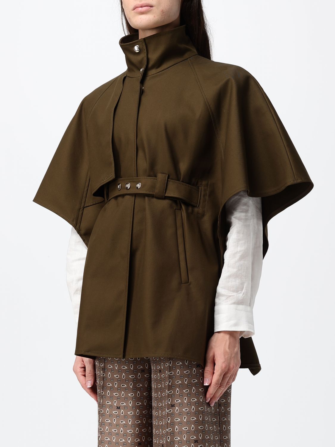 Max Mara Women Cropped Cotton Cape Max Mara With A High Neck And An Adjustable Belt MAX MARA