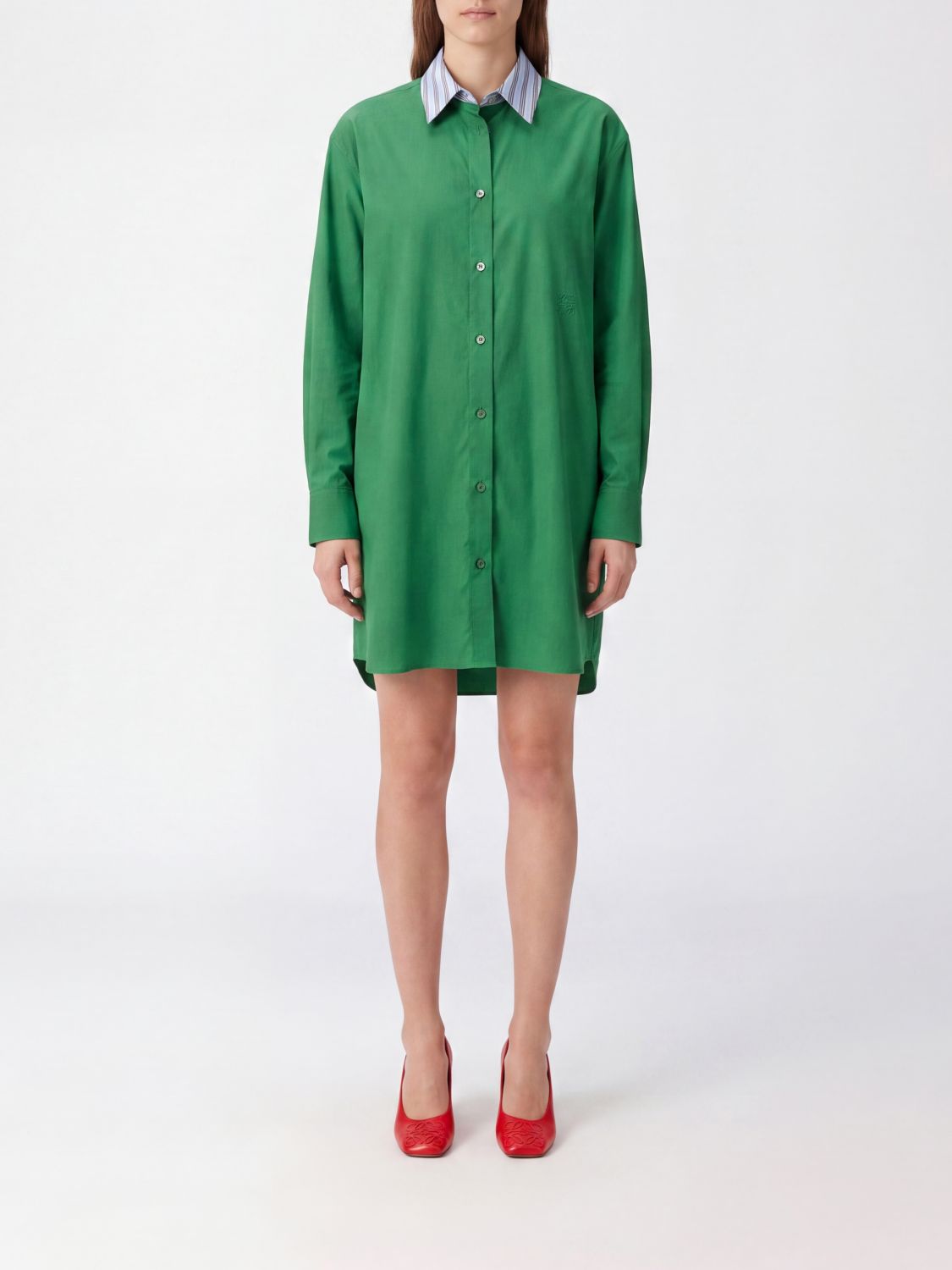 Loewe Women Loewe Long-Sleeve Cotton Mini Shirt Dress With Embroidered Logo LOEWE