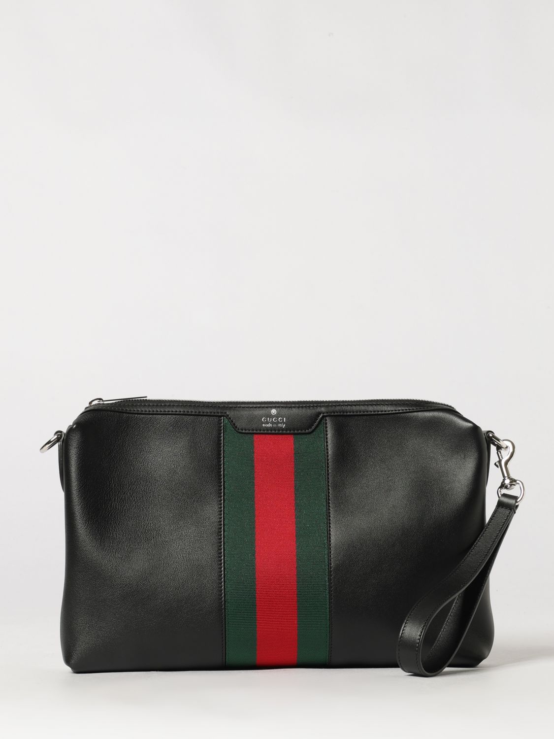 Gucci Men Gucci Smooth Leather Crossbody Bag With Web Detail GUCCI