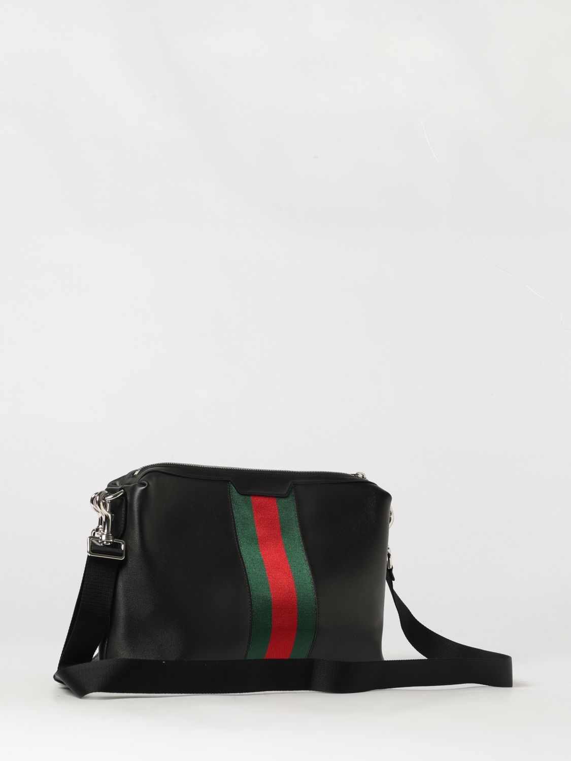 Gucci Men Gucci Smooth Leather Crossbody Bag With Web Detail GUCCI