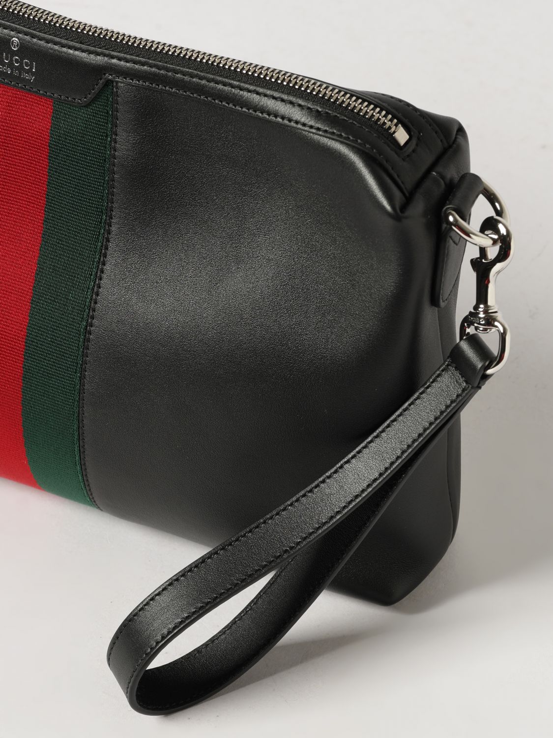 Gucci Men Gucci Smooth Leather Crossbody Bag With Web Detail GUCCI
