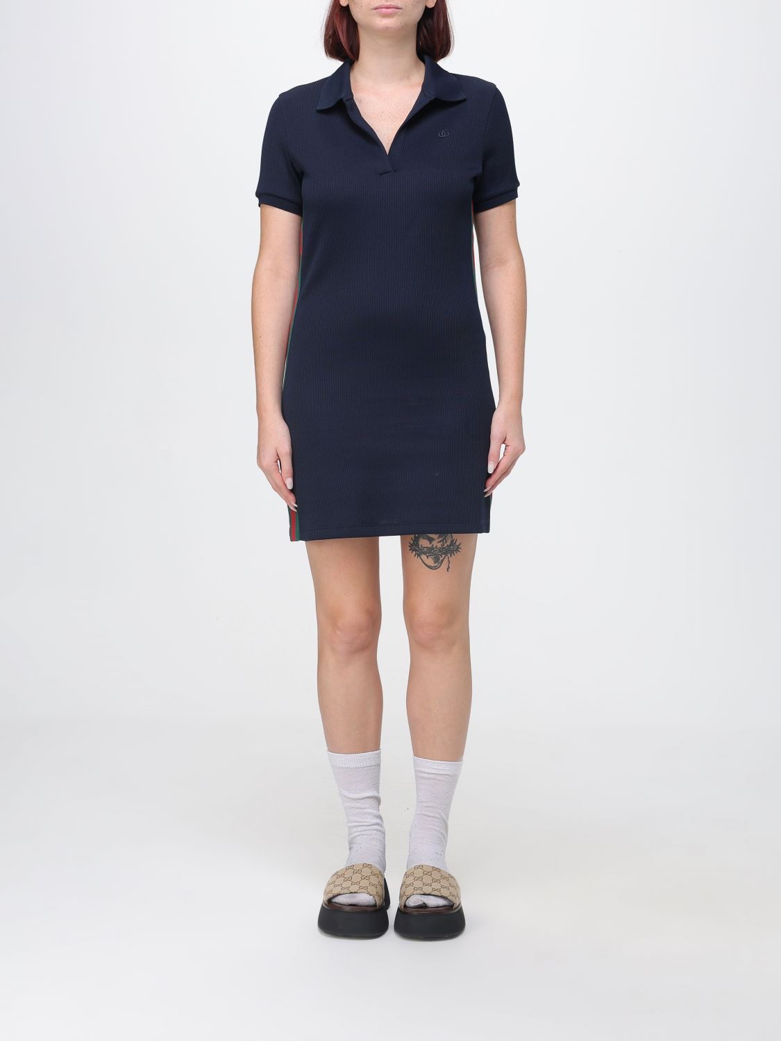 Gucci Web Detail Cotton Jersey Polo Mini Dress GUCCI