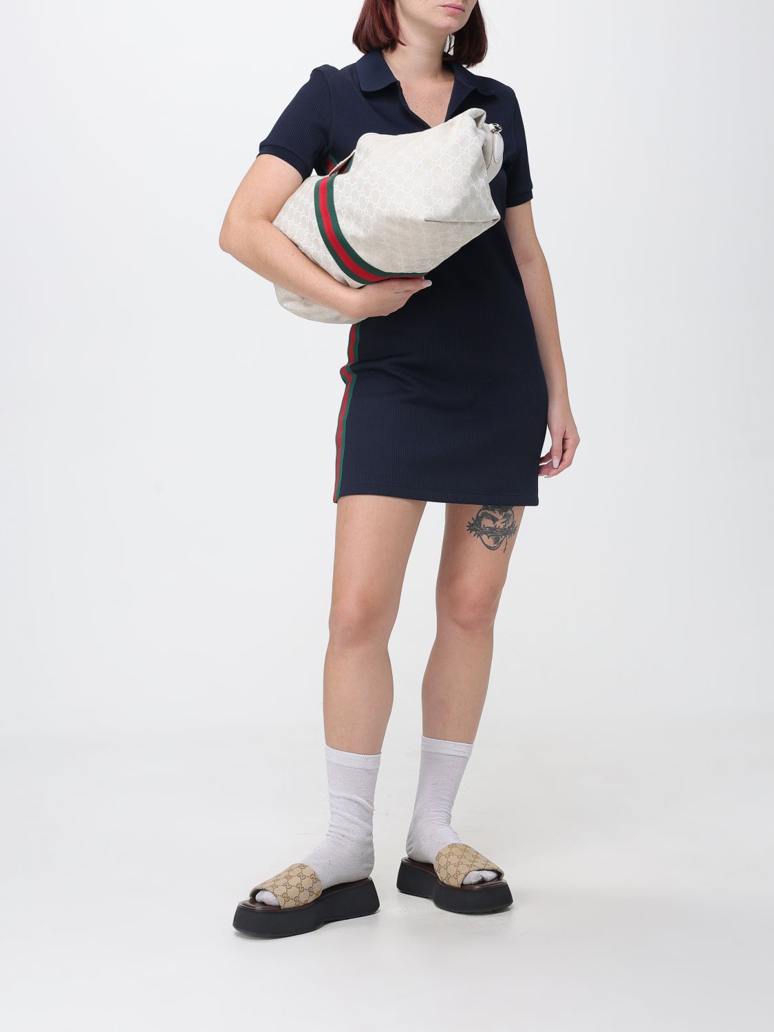 Gucci Web Detail Cotton Jersey Polo Mini Dress GUCCI