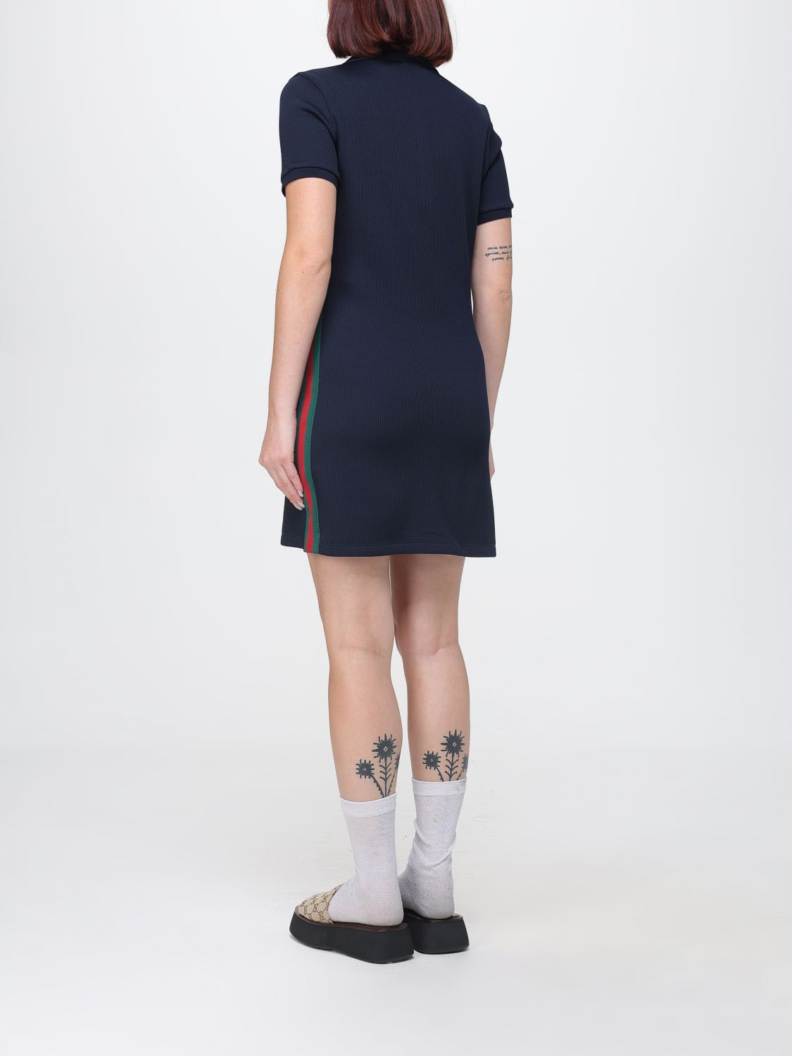 Gucci Web Detail Cotton Jersey Polo Mini Dress GUCCI