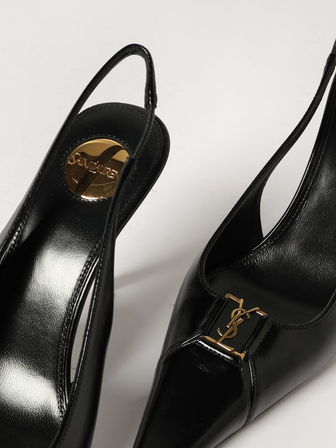 Saint Laurent Women Saint Laurent Babylone Breteuil Ysl Monogram Slingback Pumps In Leather SAINT LAURENT