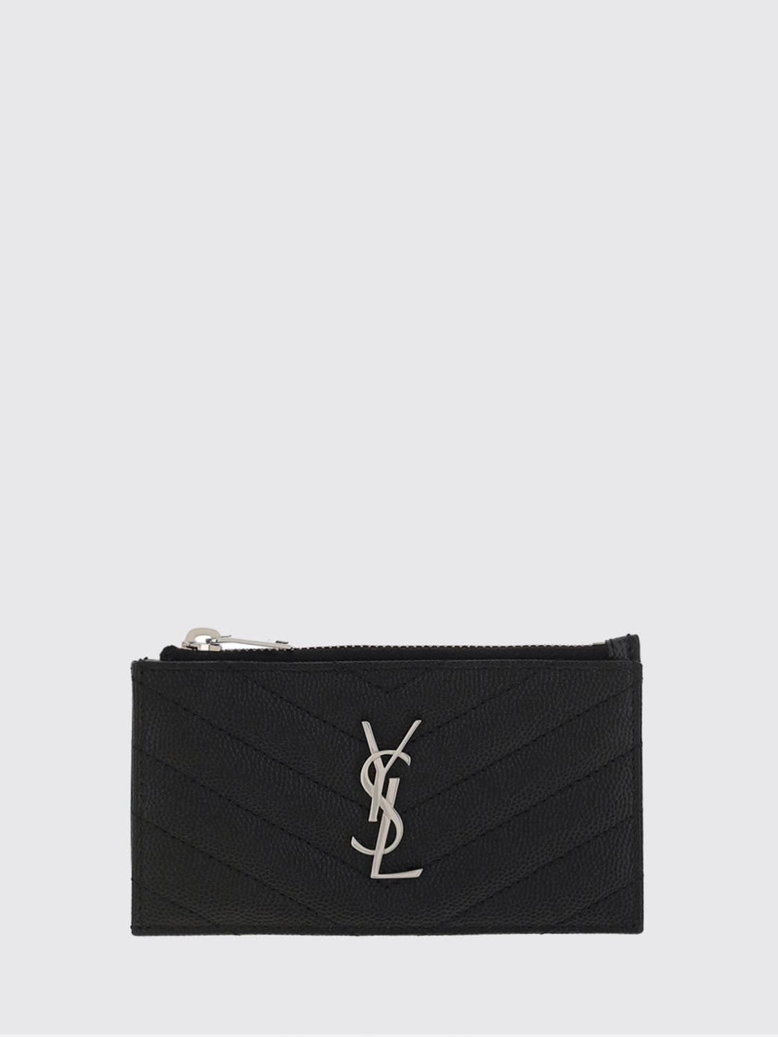 Saint Laurent Women Saint Laurent Grain De Poudre Leather Card Holder With Chevron Pattern And Ysl Logo SAINT LAURENT