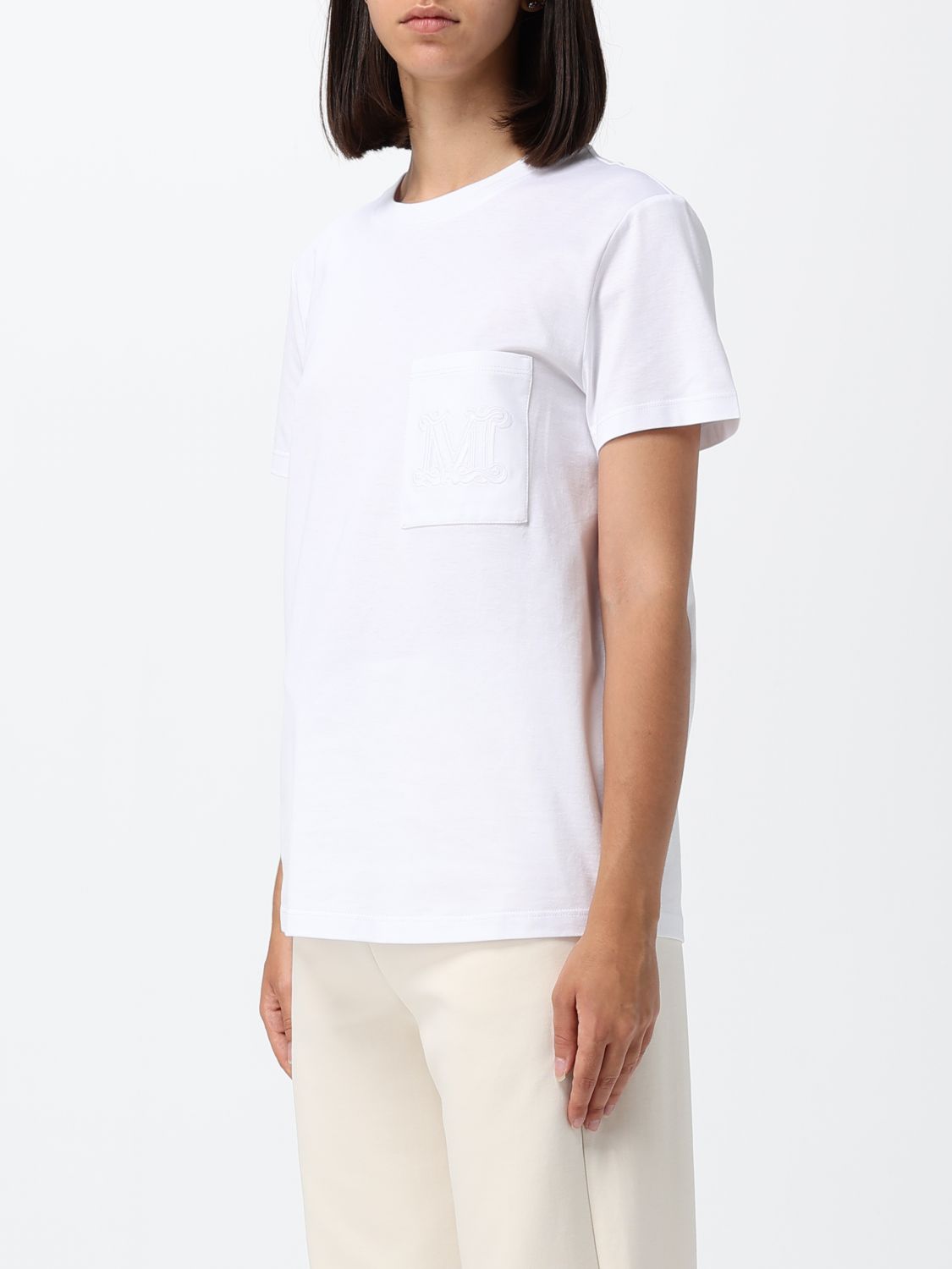 Max Mara Women Max Mara Cotton T-Shirt With Monogram And Patch Pocket