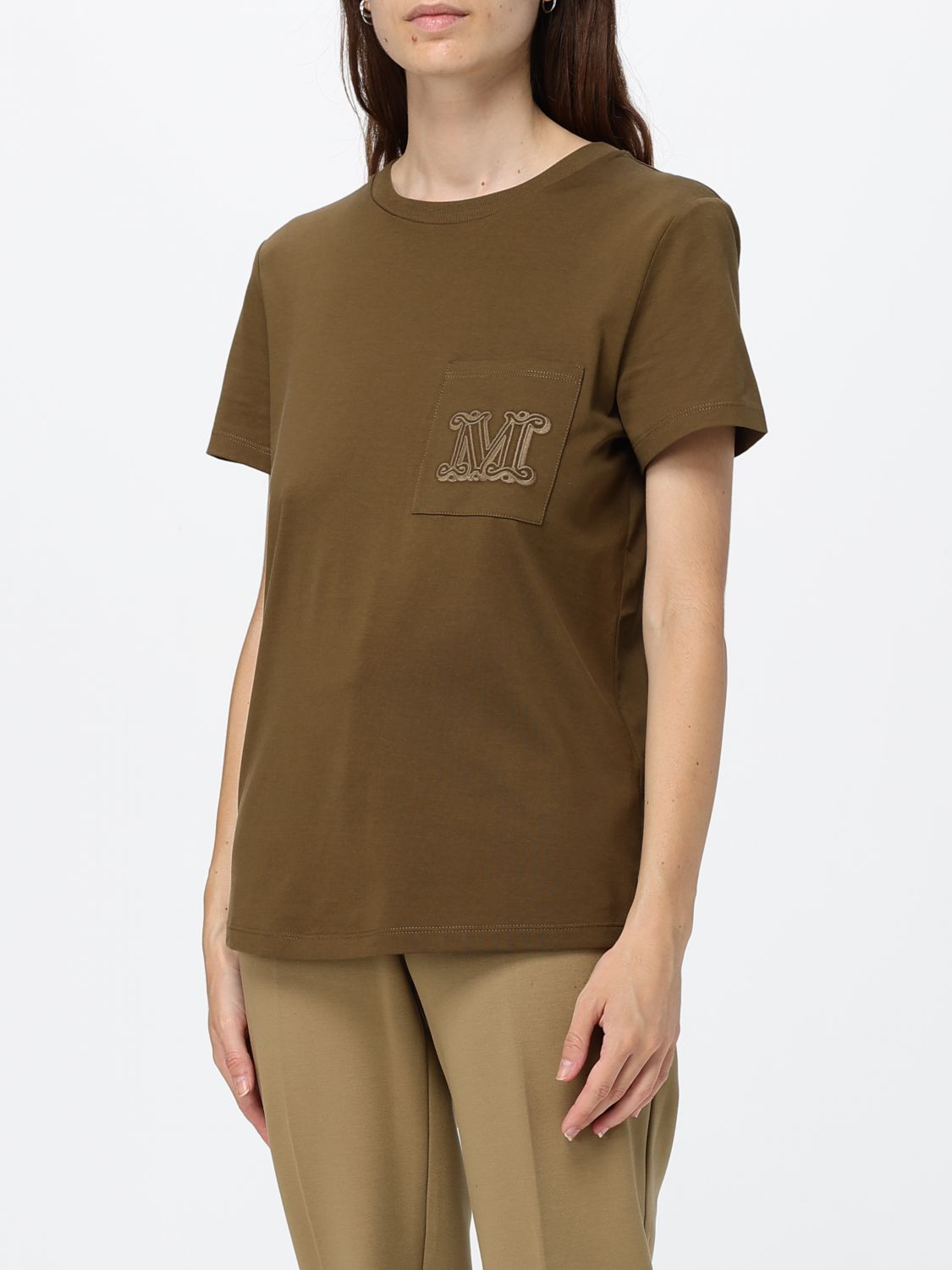 Max Mara Women Max Mara Cotton T-Shirt With Monogram And Patch Pocket MAX MARA