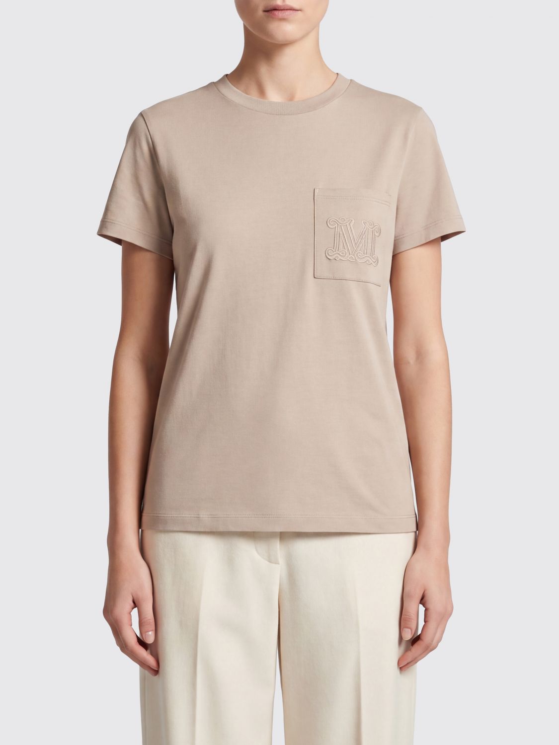 Max Mara Women Max Mara Cotton T-Shirt With Monogram And Patch Pocket MAX MARA