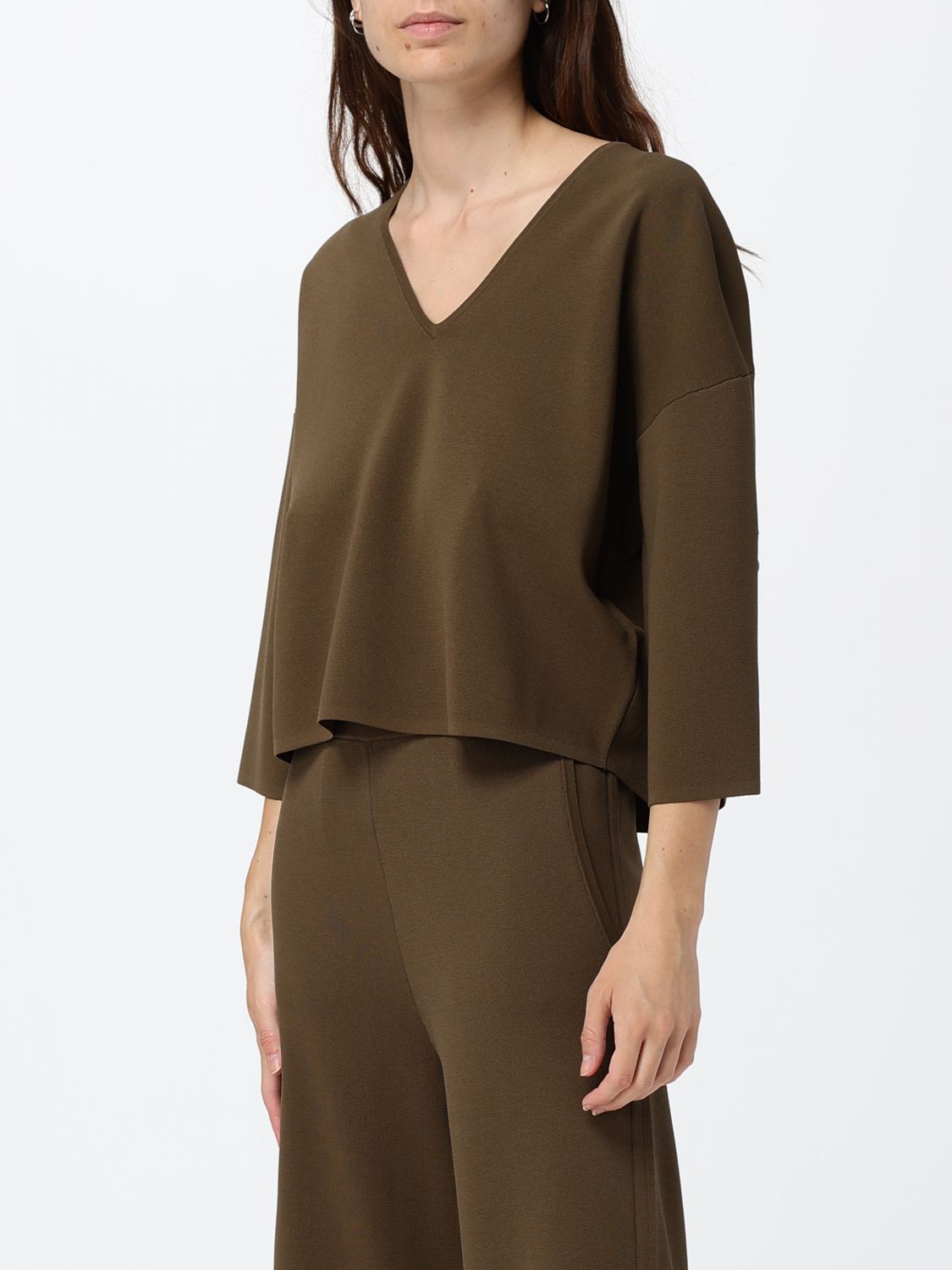 Max Mara Women Max Mara Cropped Long-Sleeved Blouse With V-Neck And Dropped Shoulders MAX MARA