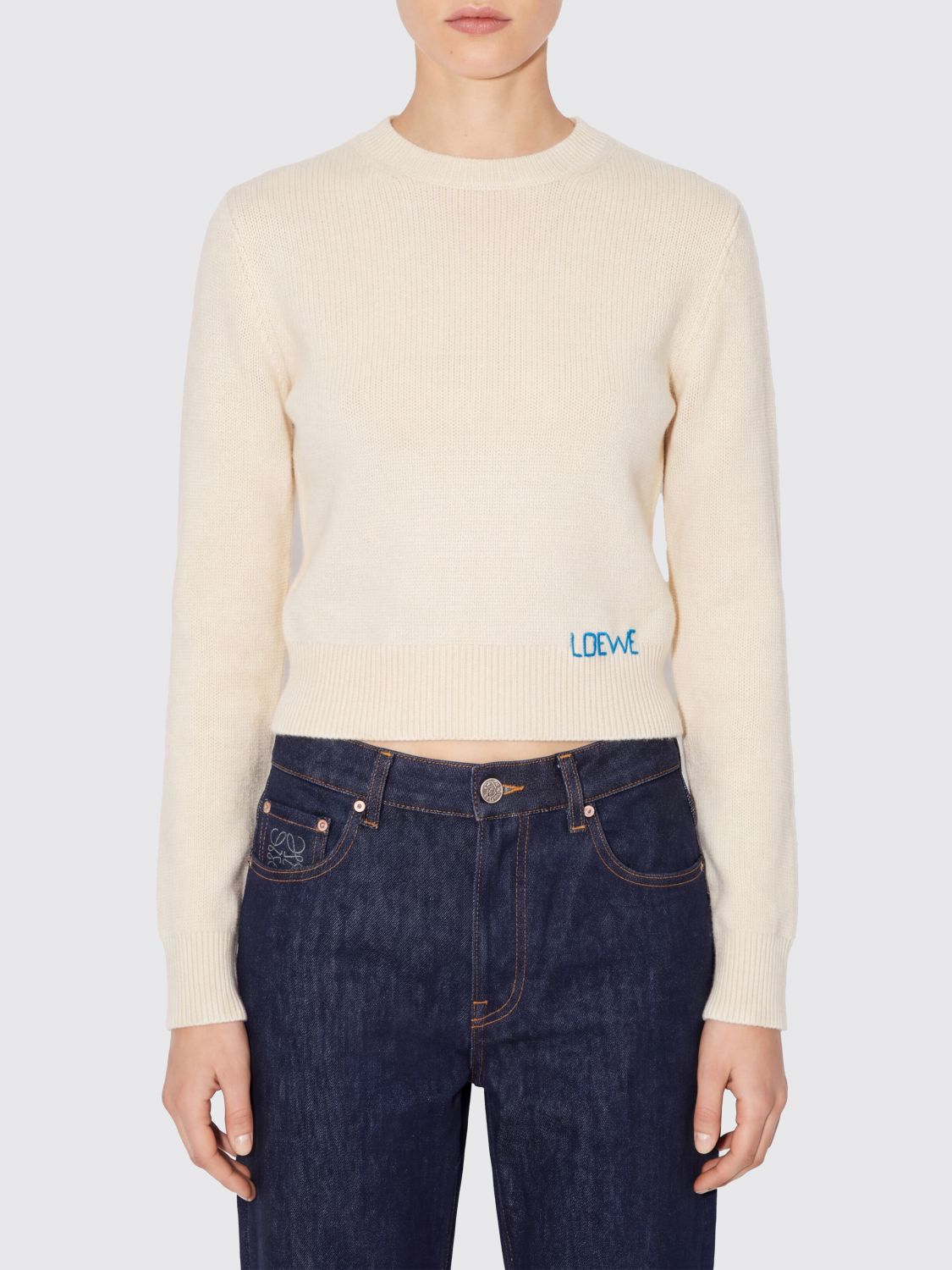 Loewe Women Loewe Long-Sleeved Wool Crewneck Jumper With Contrast Logo LOEWE