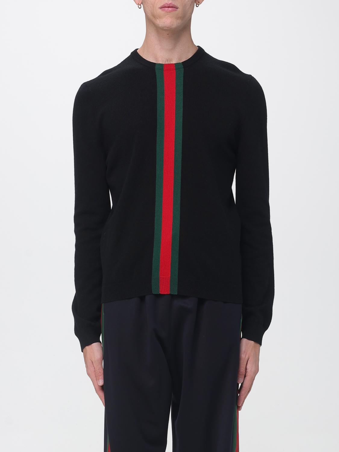 Gucci Men Gucci Slim Fit Striped Cashmere Crewneck Jumper With Web Detail GUCCI