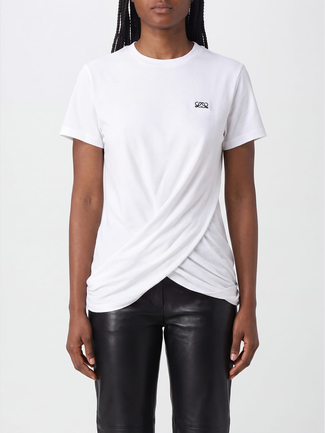 Loewe Women Loewe Draped Cotton T-Shirt With Logo And Asymmetrical Hem LOEWE