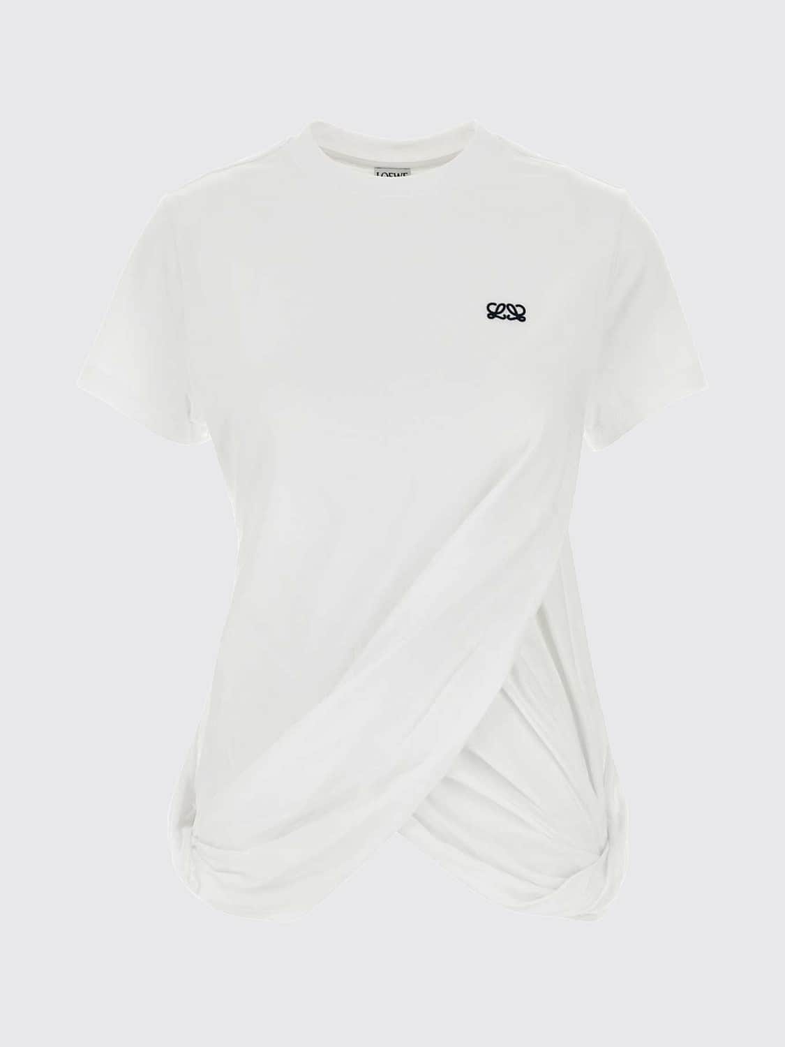 Loewe Women Loewe Draped Cotton T-Shirt With Logo And Asymmetrical Hem LOEWE