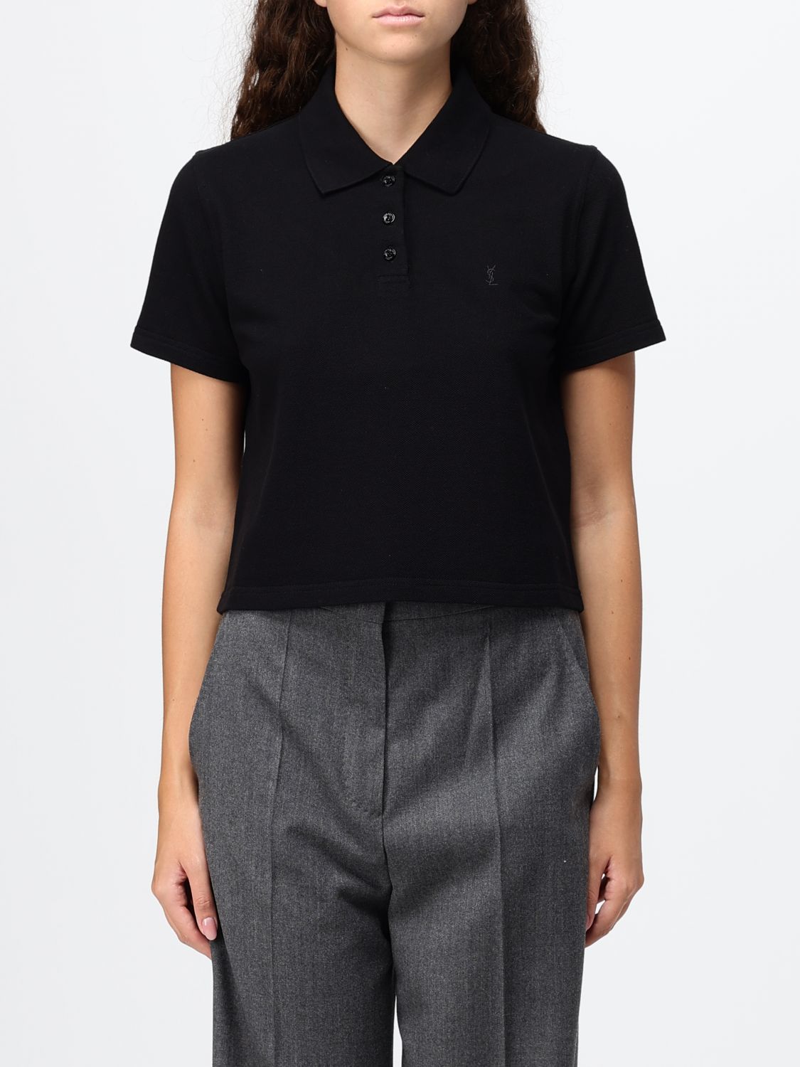 Saint Laurent Women Saint Laurent Cotton Polo Shirt With Embroidered Ysl Monogram SAINT LAURENT