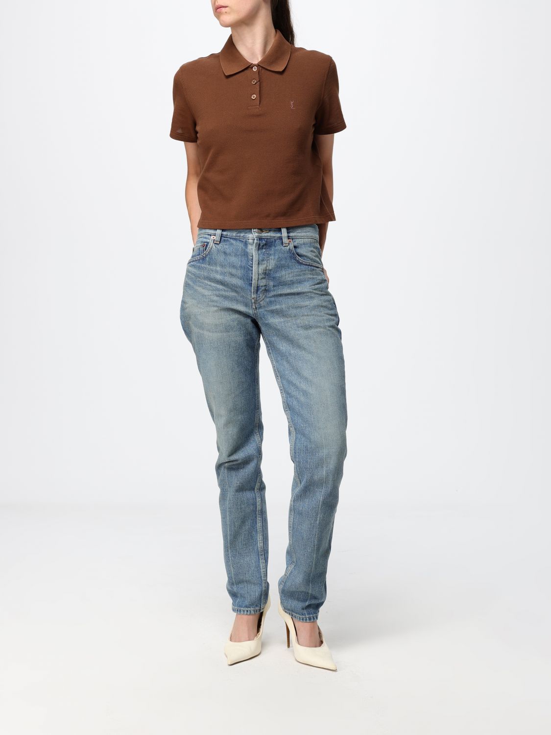 Saint Laurent Polo Shirt Woman Brown SAINT LAURENT