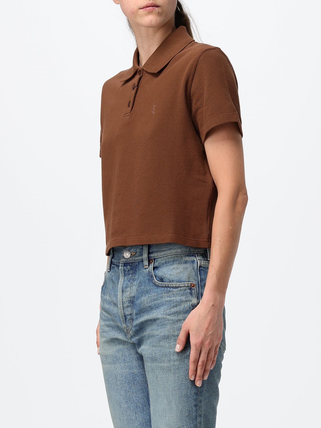 Saint Laurent Women Saint Laurent Cotton Polo Shirt With Embroidered Ysl Monogram SAINT LAURENT