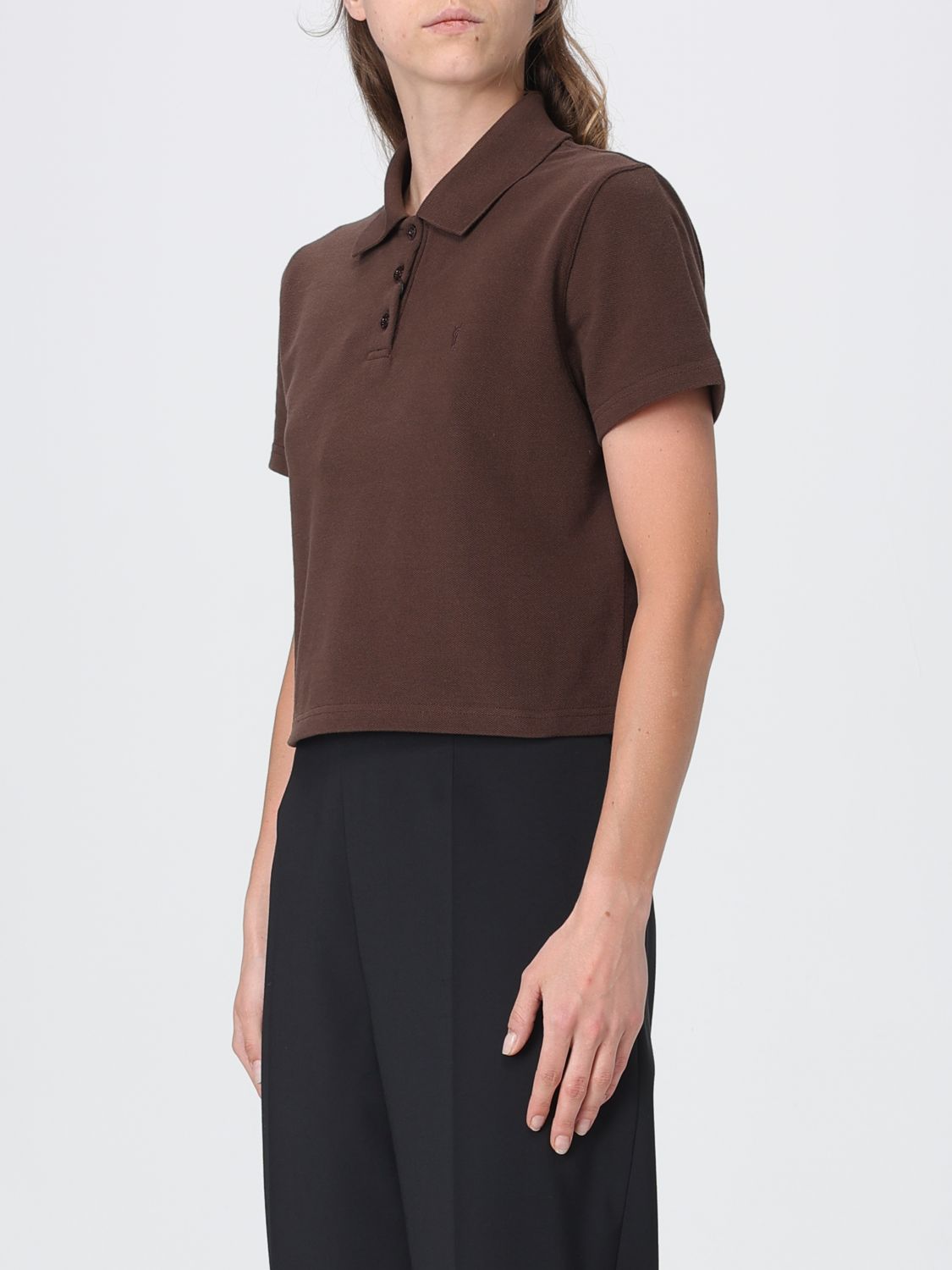 Saint Laurent Women Saint Laurent Cotton Polo Shirt With Embroidered Ysl Monogram SAINT LAURENT