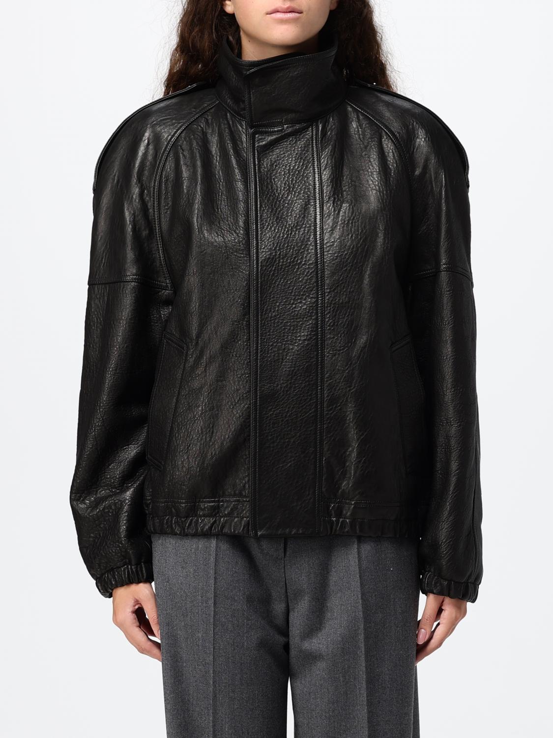 Saint Laurent Women Cropped Lamb Leather Jacket Saint Laurent With Ruched Shoulders SAINT LAURENT