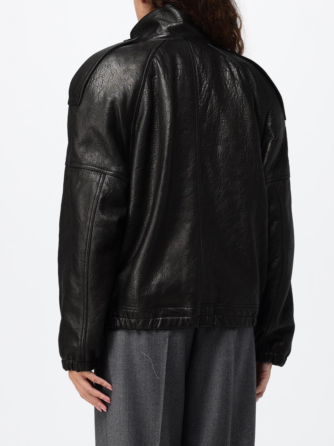 Saint Laurent Women Cropped Lamb Leather Jacket Saint Laurent With Ruched Shoulders SAINT LAURENT