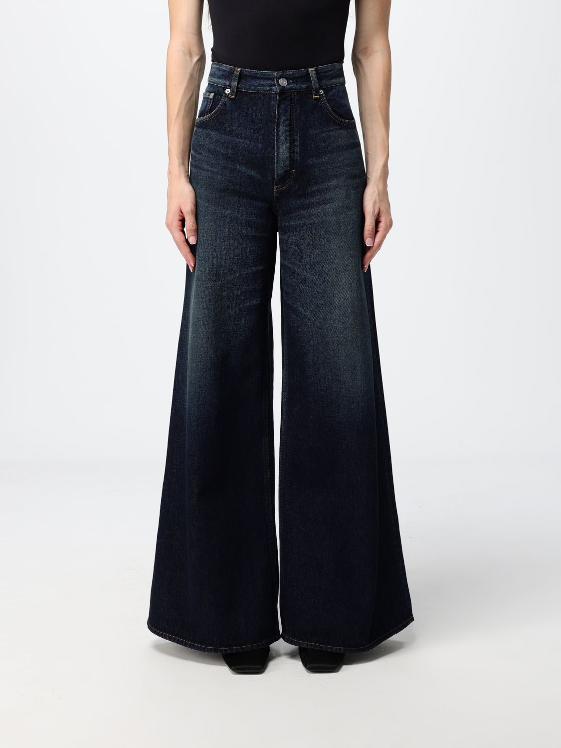 AlaiA Women Alaia High-Waisted Flared Cotton Denim Jeans ALAIA