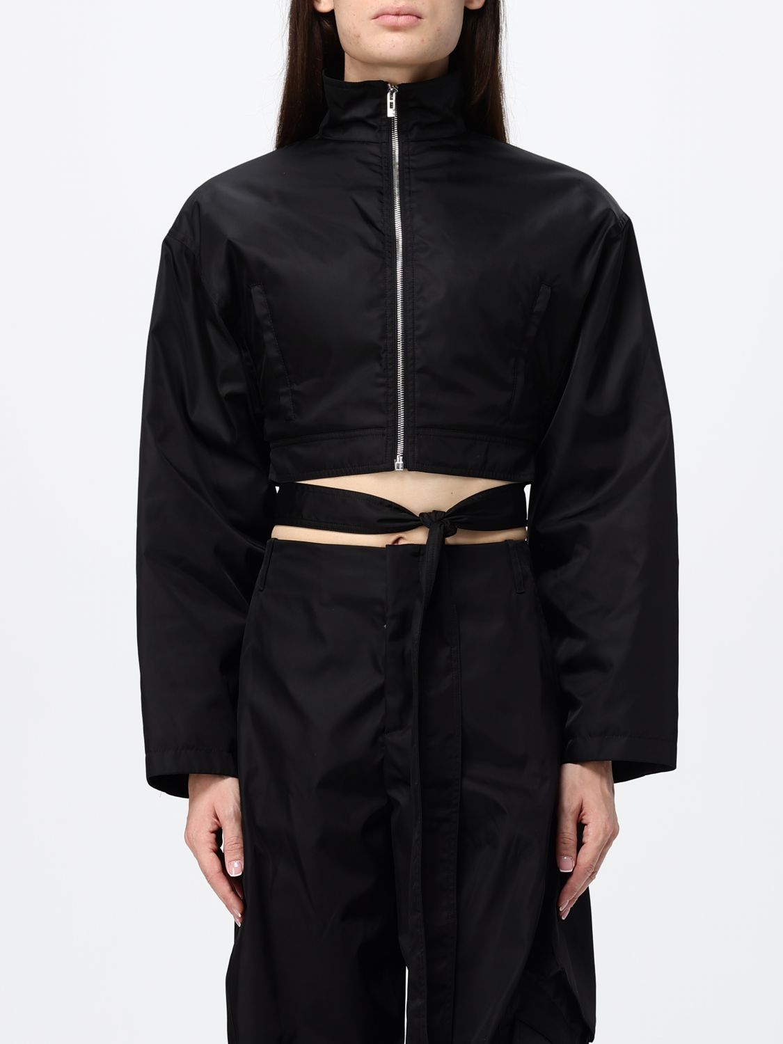 AlaiA Women Cropped Technical Taffeta Bomber Jacket AlaiA With High Neck And Waist Belt ALAIA
