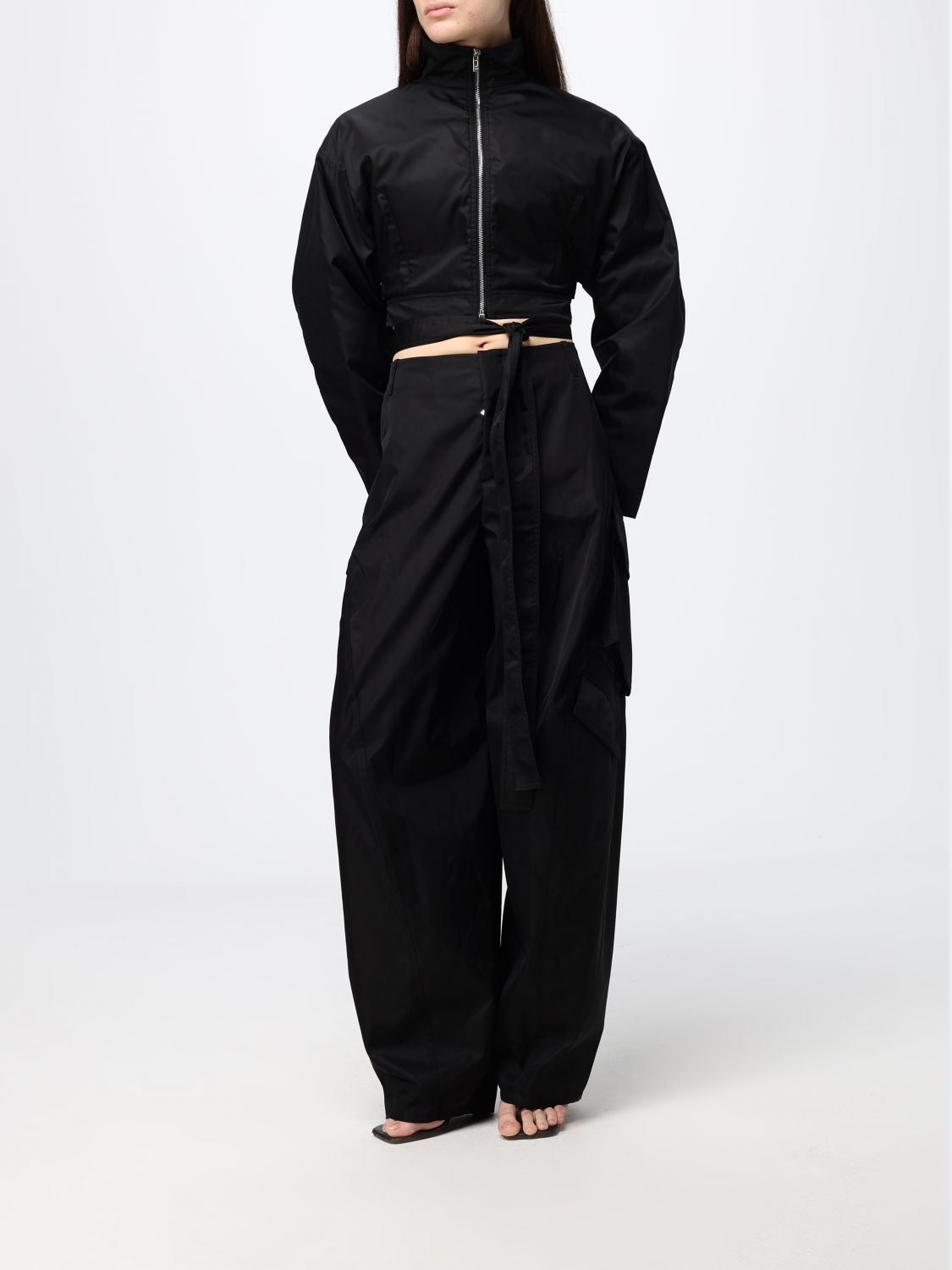 AlaiA Women Cropped Technical Taffeta Bomber Jacket AlaiA With High Neck And Waist Belt ALAIA