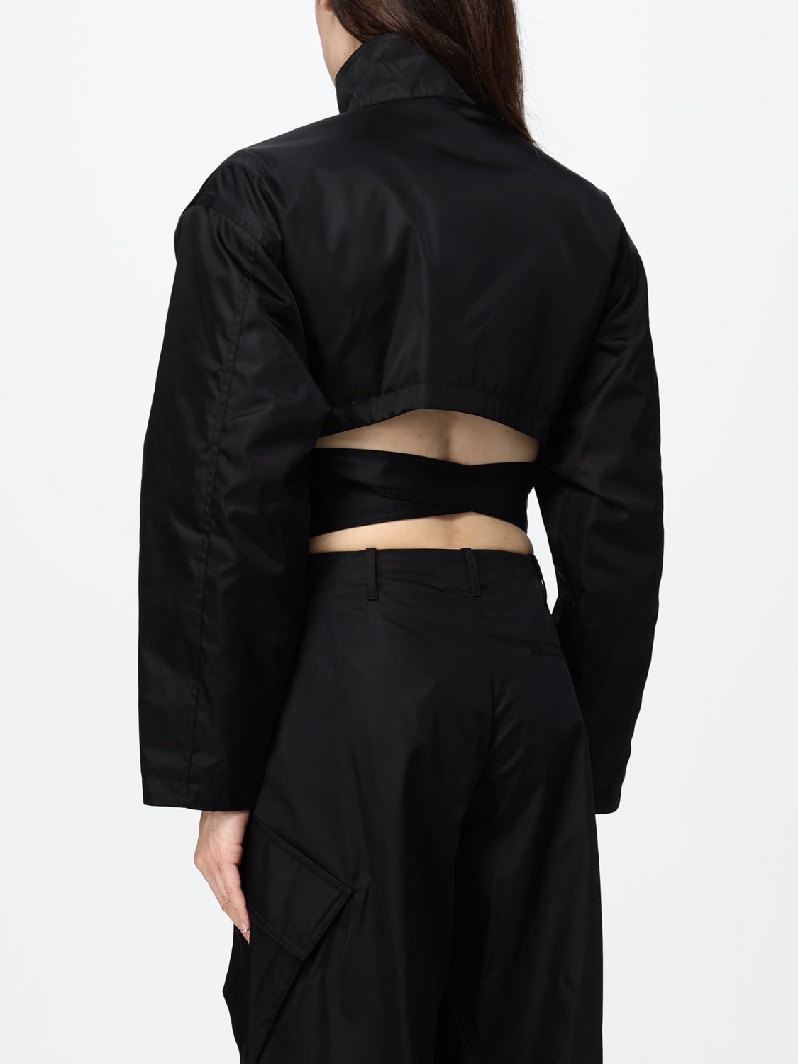 AlaiA Women Cropped Technical Taffeta Bomber Jacket AlaiA With High Neck And Waist Belt ALAIA