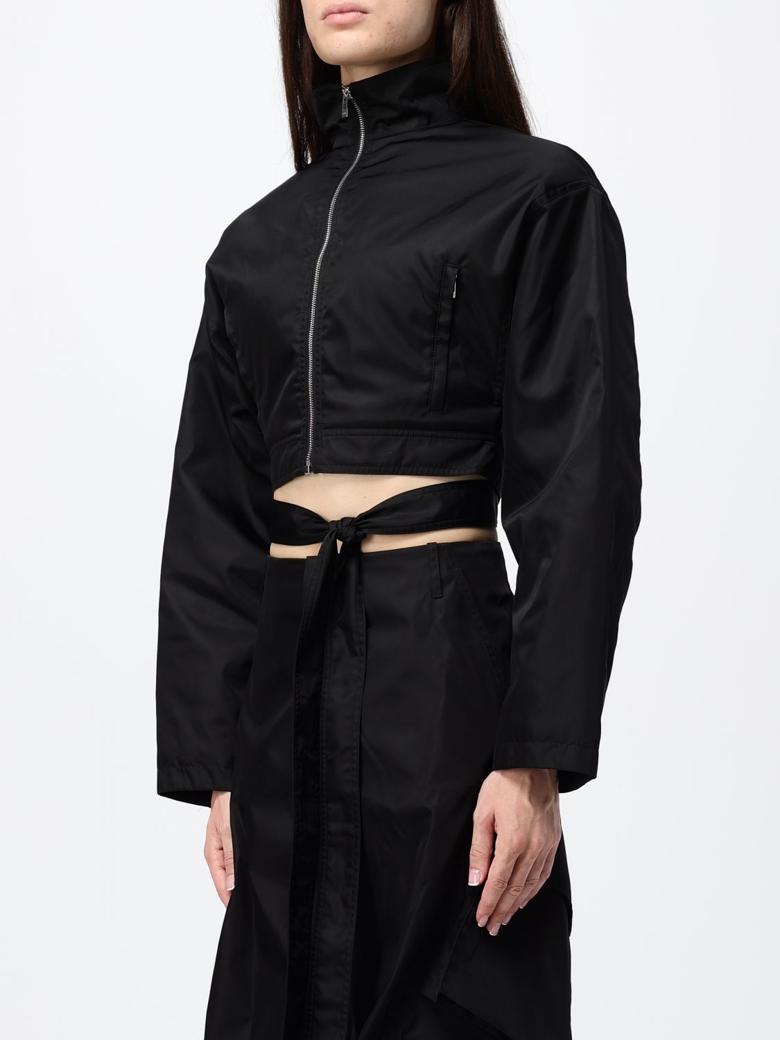 AlaiA Women Cropped Technical Taffeta Bomber Jacket AlaiA With High Neck And Waist Belt ALAIA