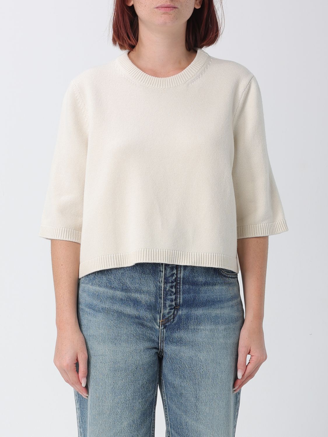 AlaiA Women Alaia Short-Sleeved Crewneck Jumper In Cashmere Blend With Dropped Shoulders ALAIA