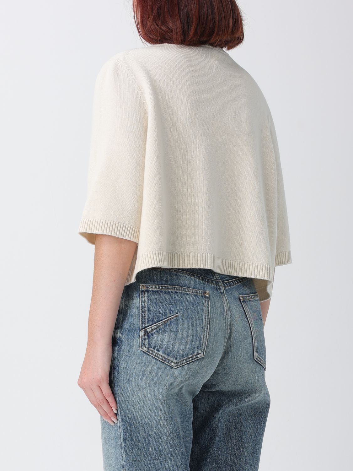 AlaiA Women Alaia Short-Sleeved Crewneck Jumper In Cashmere Blend With Dropped Shoulders ALAIA
